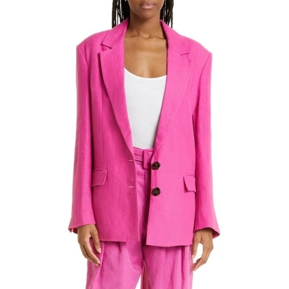 Farm Rio Hot Pink Oversized Linen Blazer Jacket Size Small New